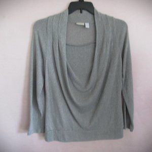 Size 12 (M) CHICO'S (2) Classic Gray/Siver Flecked Long Sleeve Tunic Top